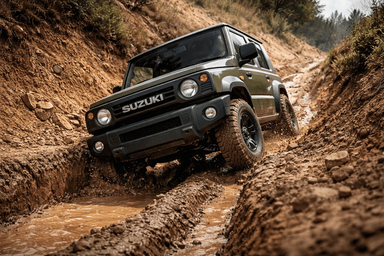 Suzuki Jimny trawers i poprzeczne koleiny